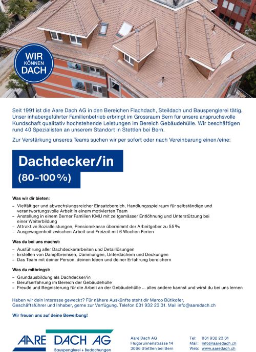 Stellenausschreibung Bereichsleiter Spenglerei