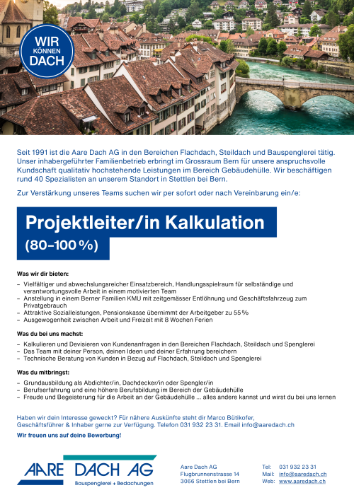 Stellenausschreibung Junior Projektleiter/in